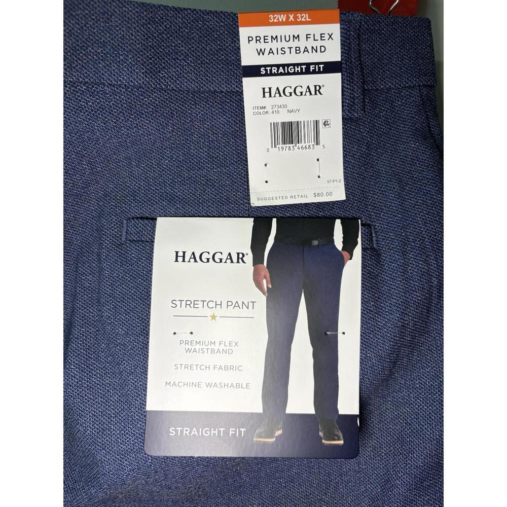 Haggar Stretch Pant 273430 Navy Premium Flex Waistband 32w X 32L - Picture 3 of 6